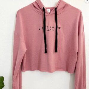 C’est La Vie Paris Cropped Pink Hoodie Size Medium  EUC